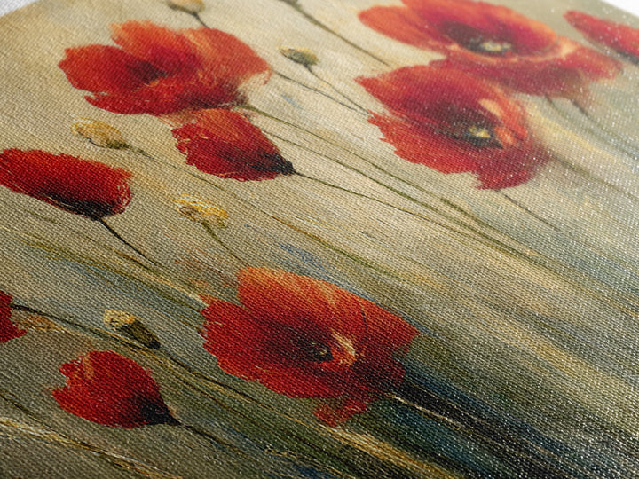 Poppies Blowing Through Green Grass Framed Canvas Print, Impressionist Art, Original Painting, Living Room Decor, Impression, IMP-2x1-56