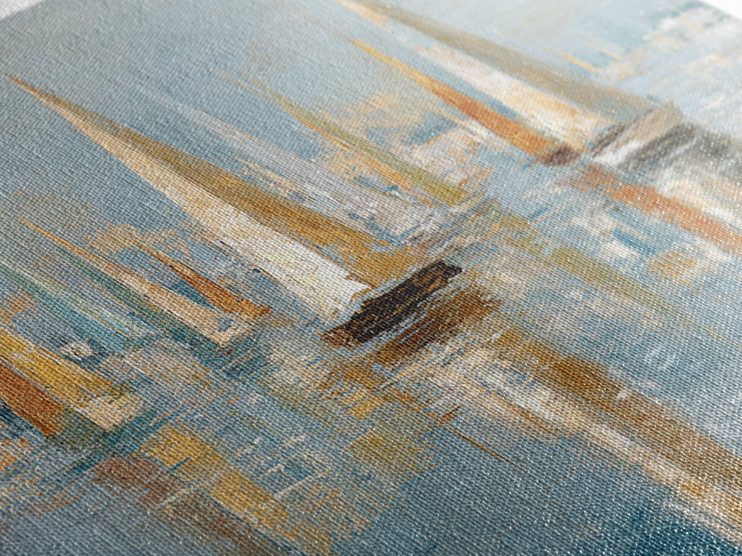 Sailboats on a Bright Sparkling Harbor Canvas Print, Impressionist Art, Horizontal Wall Art, Living Room Decor, Oil Painting, IMP-2x1-77