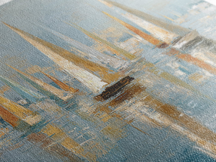 Sailboats on a Bright Sparkling Harbor Canvas Print, Impressionist Art, Horizontal Wall Art, Living Room Decor, Oil Painting, IMP-2x1-77