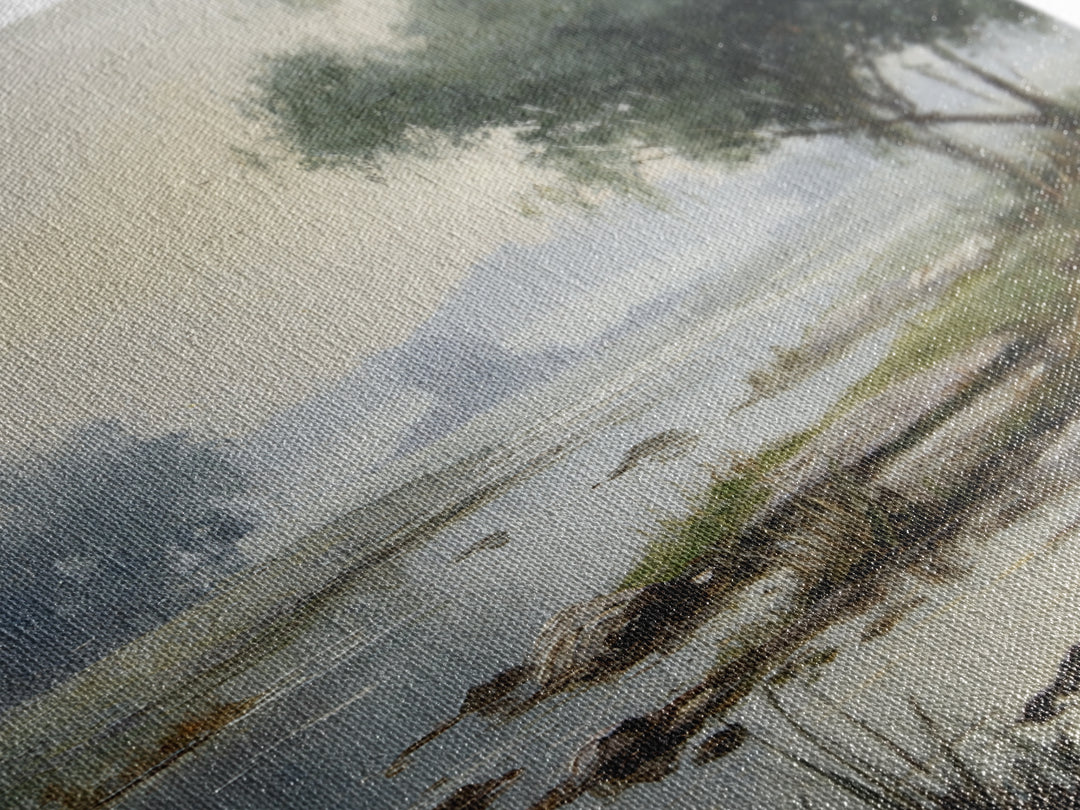 Misty Riverbank with Willow Trees Framed Canvas Print, Impressionist Art, Contemporary Art, Living Room Decor, Impression, IMP-2x3-19