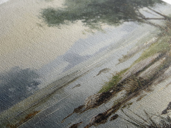 Misty Riverbank with Willow Trees Framed Canvas Print, Impressionist Art, Contemporary Art, Living Room Decor, Impression, IMP-2x3-19