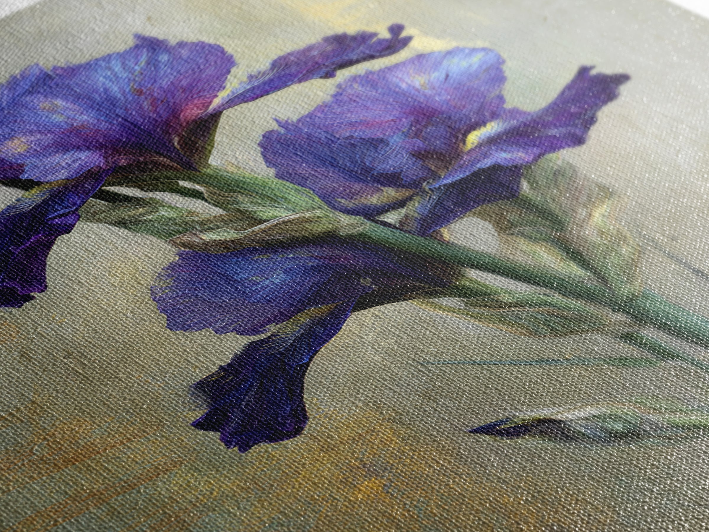 Iris Garden with Blue Violet Strokes Framed Canvas Print, Impressionist Art, Modern Art, Living Room Decor, Oil Painting, IMP-2x3-28