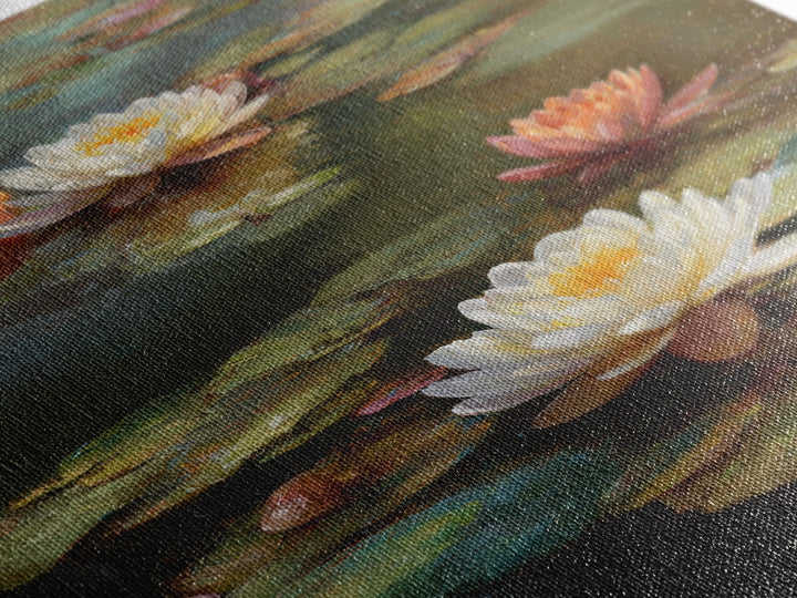 Water Lilies Floating on a Sunlit Pond Canvas Print, Impressionist Art, Wall Art Framed, Living Room Decor, Impression, IMP-2x3-33