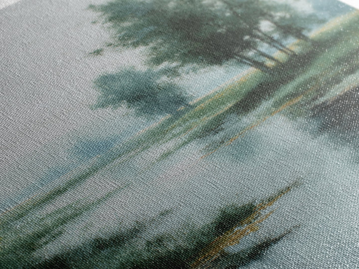 Misty Riverbank with Willow Trees Framed Canvas Print, Impressionist Art, Textured Wall Art, Living Room Decor, Impression, IMP-2x3-43