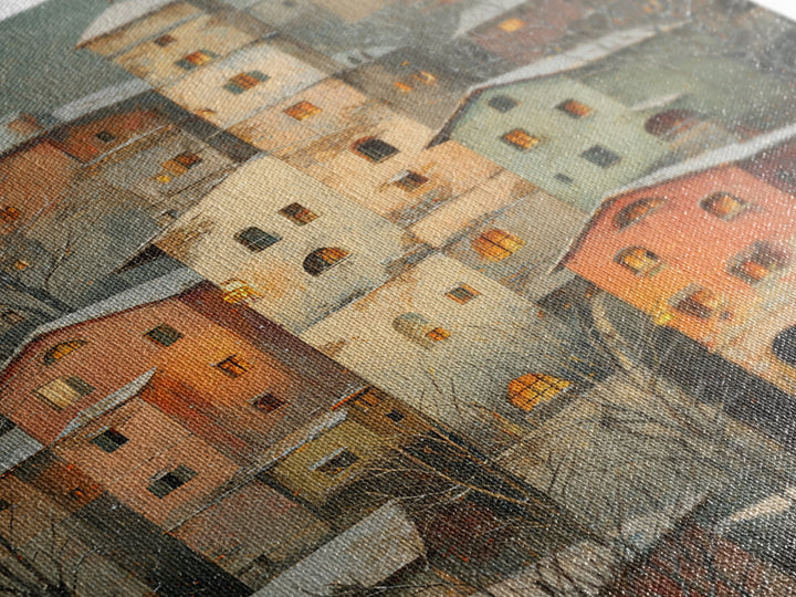 Snowy Village with Warm Glowing Windows Canvas Print, Impressionist Art, Farmhouse Decor, Living Room Decor, Impression, IMP-2x3-45