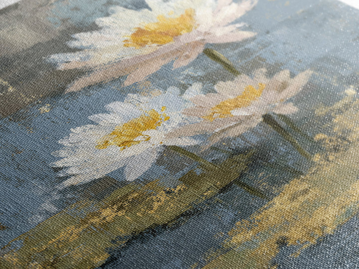Water Lilies Floating on a Sunlit Pond Canvas Print, Impressionist Art, Floral Wall Art, Living Room Decor, Oil Painting, IMP-2x3-57
