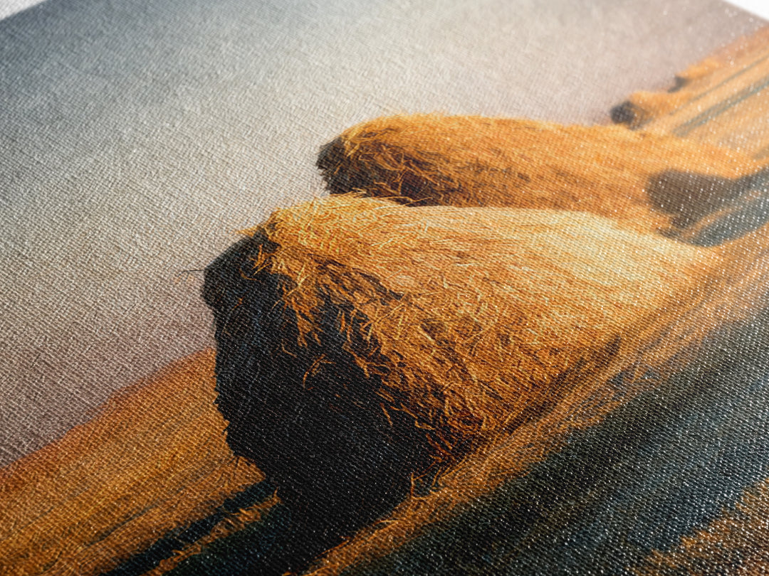 Haystacks Glowing at Golden Hour Framed Canvas Print, Impressionist Art, Bedroom Decor, Living Room Decor, Fine Art, Impression, IMP-2x3-60