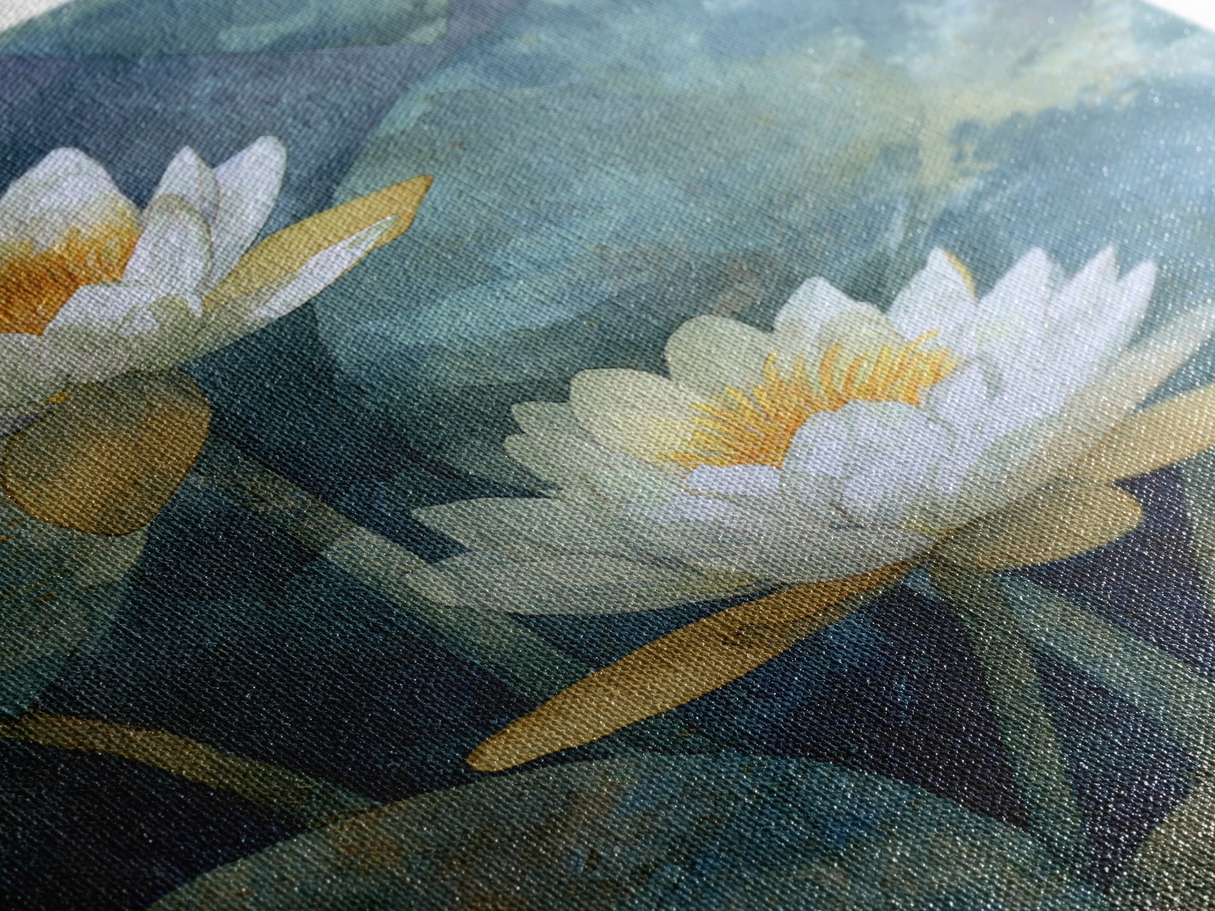 Water Lilies Floating on a Sunlit Pond Canvas Print, Impressionist Art, Floral Wall Art, Living Room Decor, Oil Painting, IMP-2x3-81
