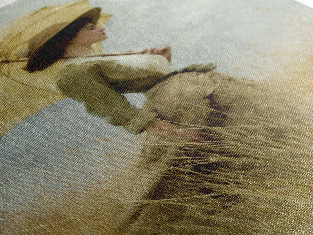 Woman with Parasol in Breezy Meadow Framed Canvas Print, Impressionist Art, Landscape Art, Living Room Decor, Impression, IMP-2x3-83