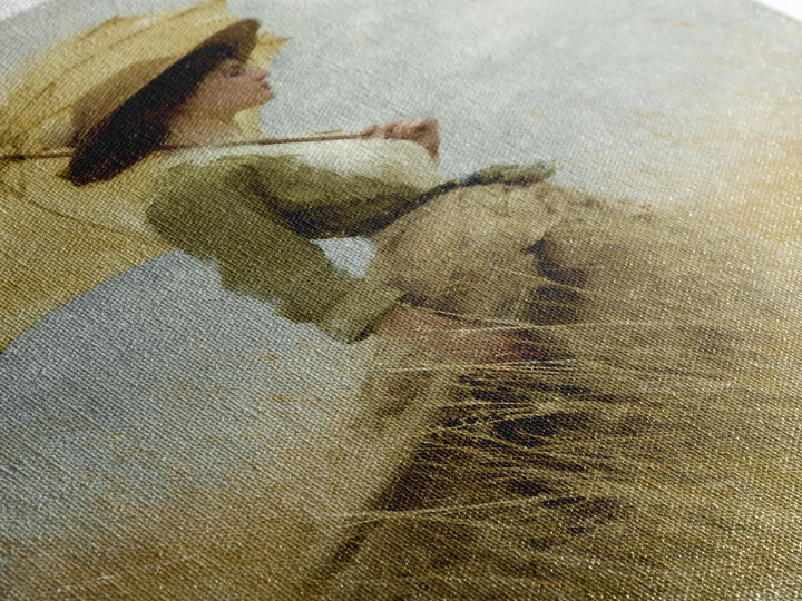Woman with Parasol in Breezy Meadow Framed Canvas Print, Impressionist Art, Landscape Art, Living Room Decor, Impression, IMP-2x3-83