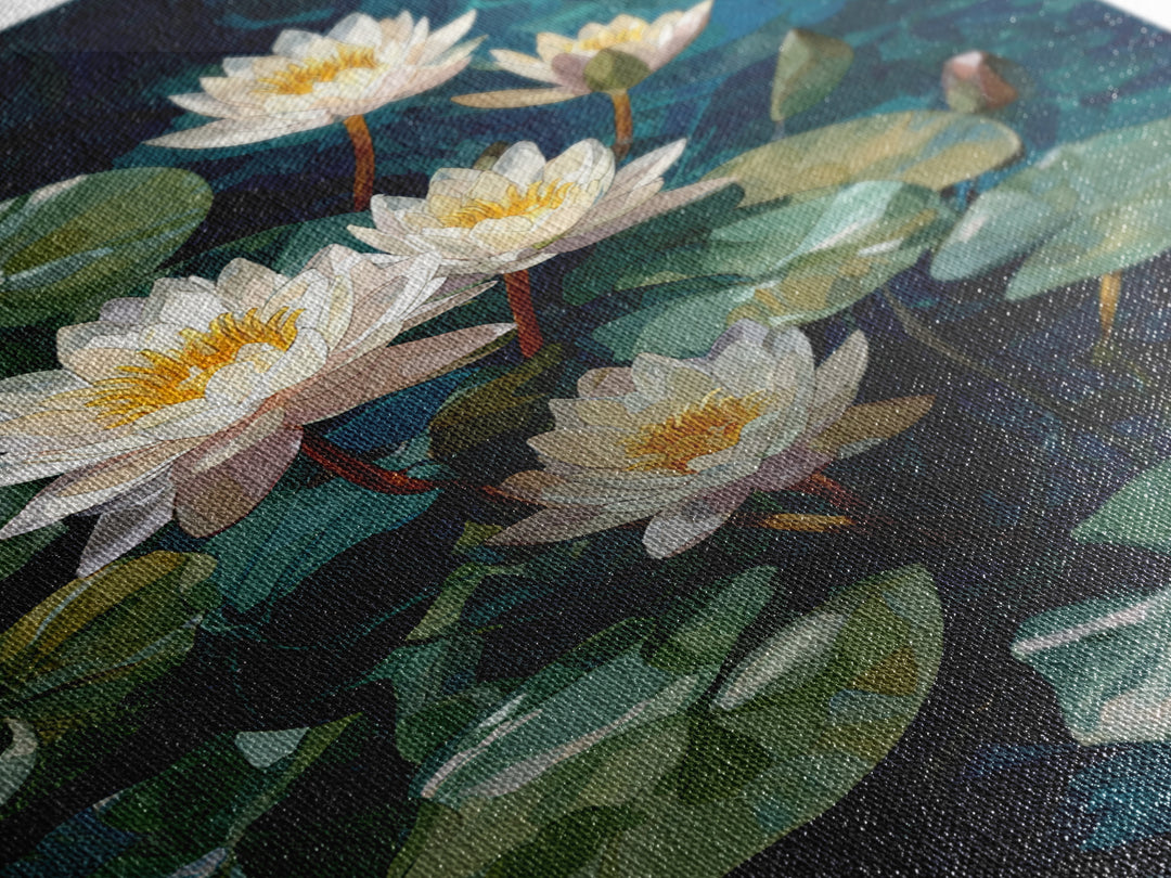 Water Lilies Floating on a Sunlit Pond Canvas Print, Impressionist Art, Bedroom Decor, Living Room Decor, Fine Art, Impression, IMP-2x3-9