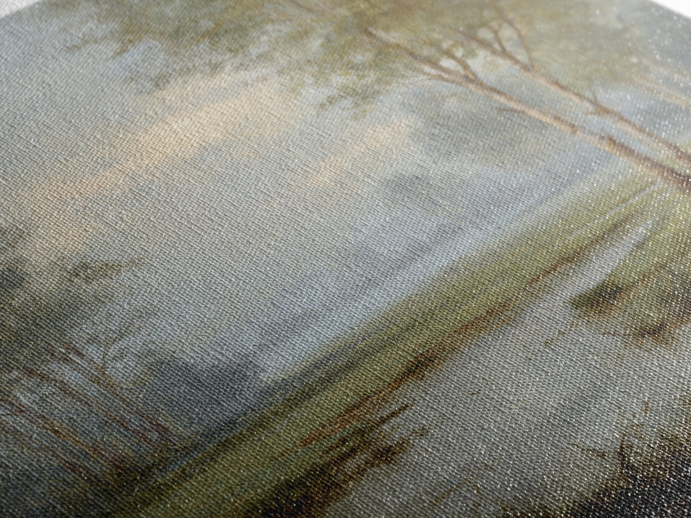 Misty Riverbank with Willow Trees Canvas Print, Impressionist Art, Flower Print, Living Room Decor, Fine Art, Impression, IMP-2x3-91