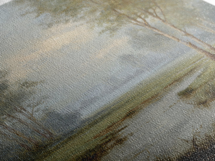 Misty Riverbank with Willow Trees Canvas Print, Impressionist Art, Flower Print, Living Room Decor, Fine Art, Impression, IMP-2x3-91