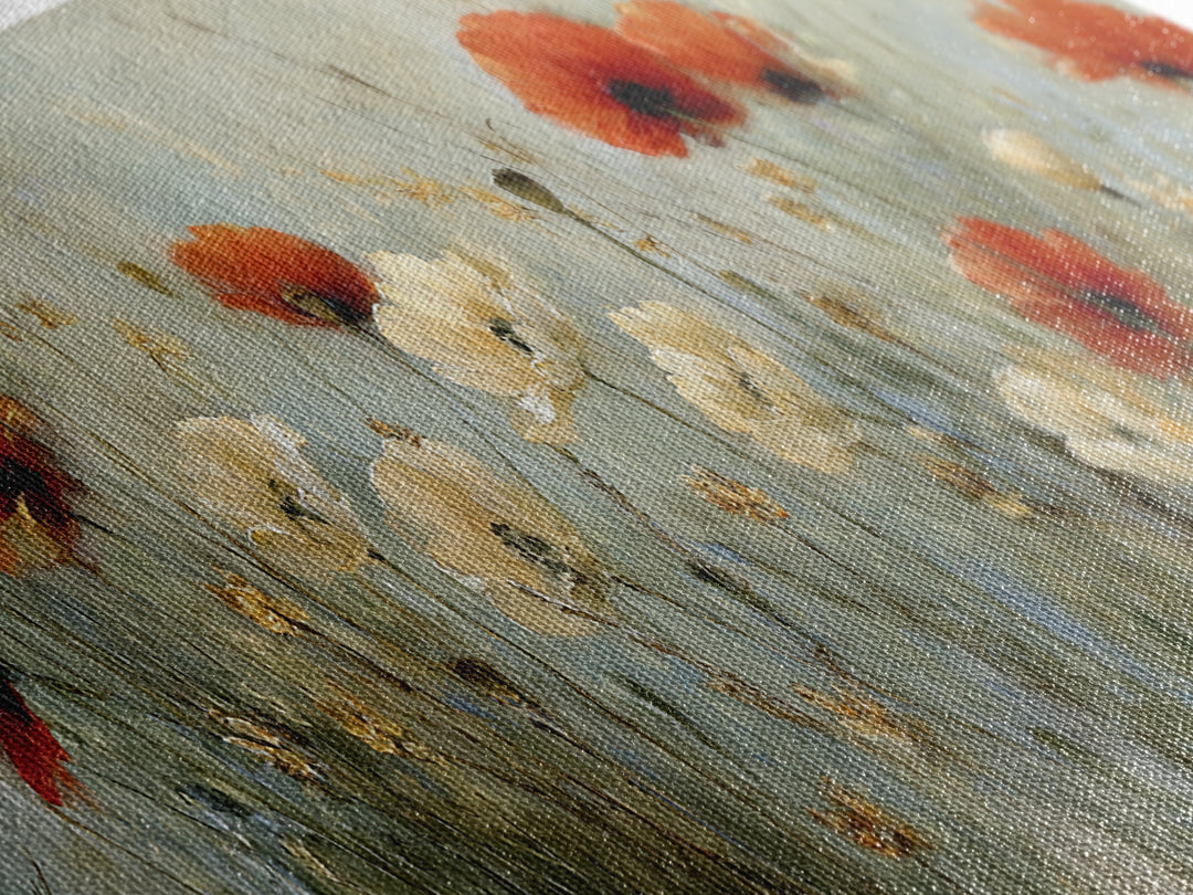 Poppies Blowing Through Green Grass Canvas Print, Impressionist Art, Living Room Decor, Abstract Art, Impression, IMP-3x1-100