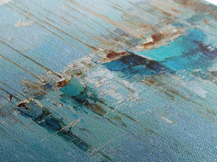 Sailboats on a Bright Sparkling Harbor Canvas Print, Impressionist Art, Landscape Art, Living Room Decor, Abstract Art, IMP-3x1-25