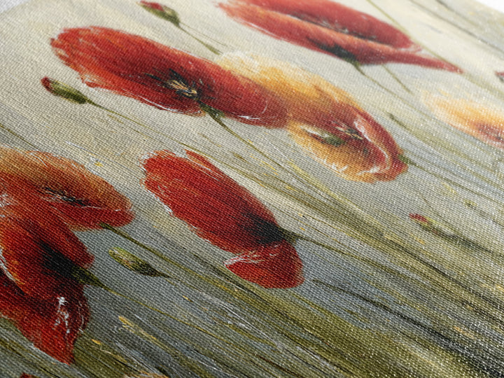Poppies Blowing Through Green Grass Framed Canvas Print, Impressionist Art, Living Room Art, Living Room Decor, Oil Painting, IMP-3x1-28