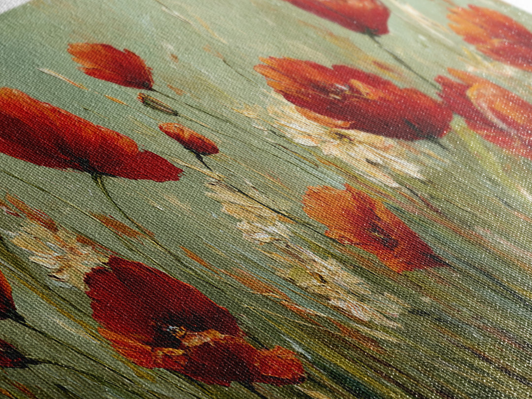 Poppies Blowing Through Green Grass Canvas Print, Impressionist Art, Landscape Painting, Living Room Decor, Watercolor Art, IMP-3x1-4