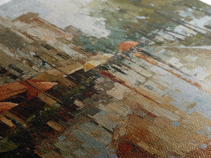Rainy Boulevard with Umbrella Shapes Canvas Print, Impressionist Art, Abstract Painting, Living Room Decor, Abstract Art, IMP-3x2-1