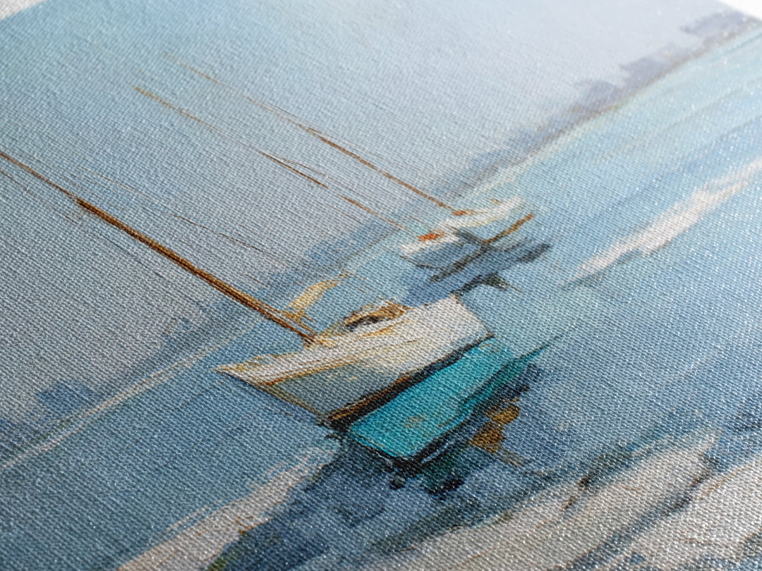 Sailboats on a Bright Sparkling Harbor Canvas Print, Impressionist Art, Landscape Painting, Living Room Decor, Impression, IMP-3x2-13