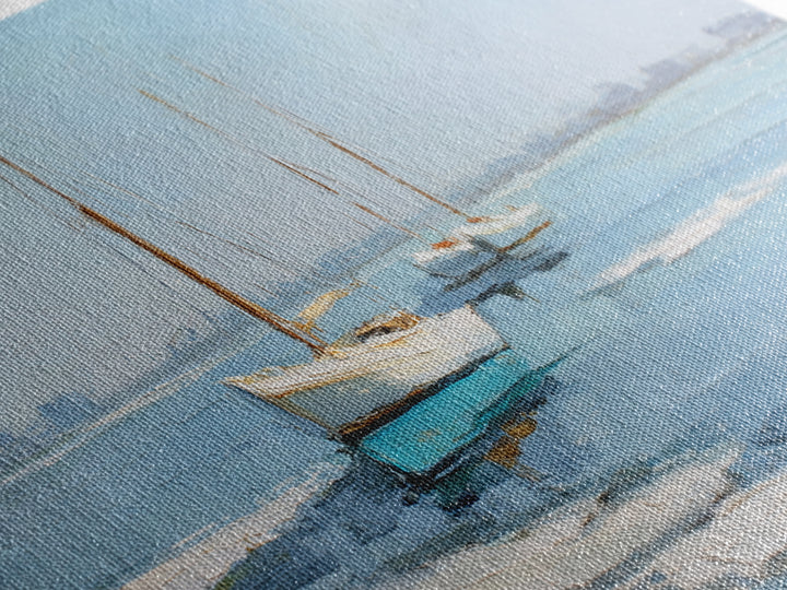 Sailboats on a Bright Sparkling Harbor Canvas Print, Impressionist Art, Landscape Painting, Living Room Decor, Impression, IMP-3x2-13