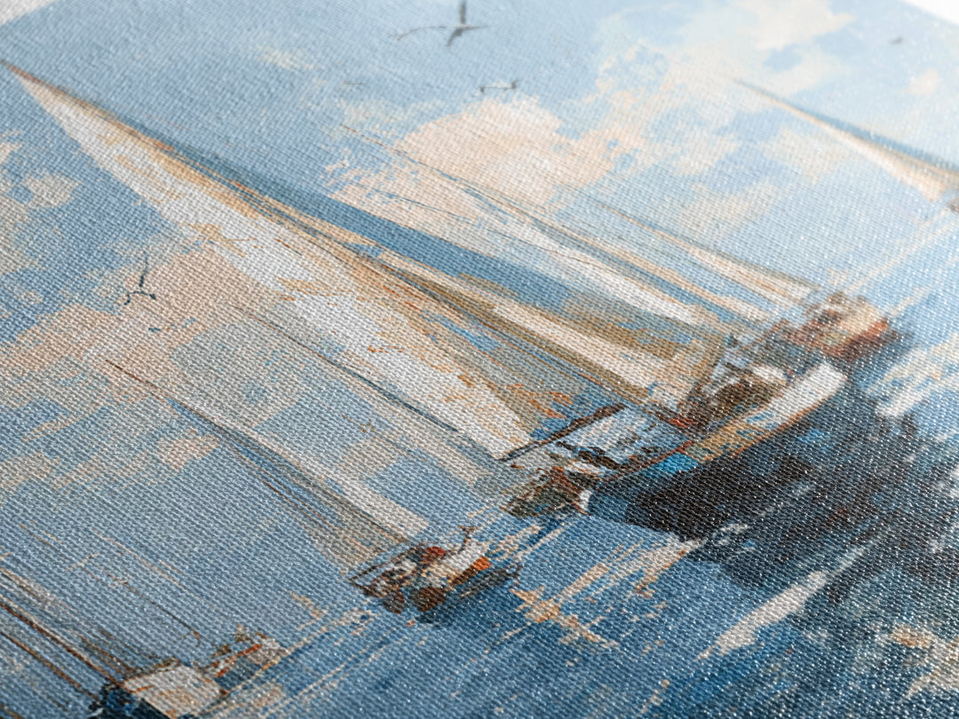 Sailboats on a Bright Sparkling Harbor Canvas Print, Impressionist Art, Living Room Art, Living Room Decor, Oil Painting, IMP-3x2-37