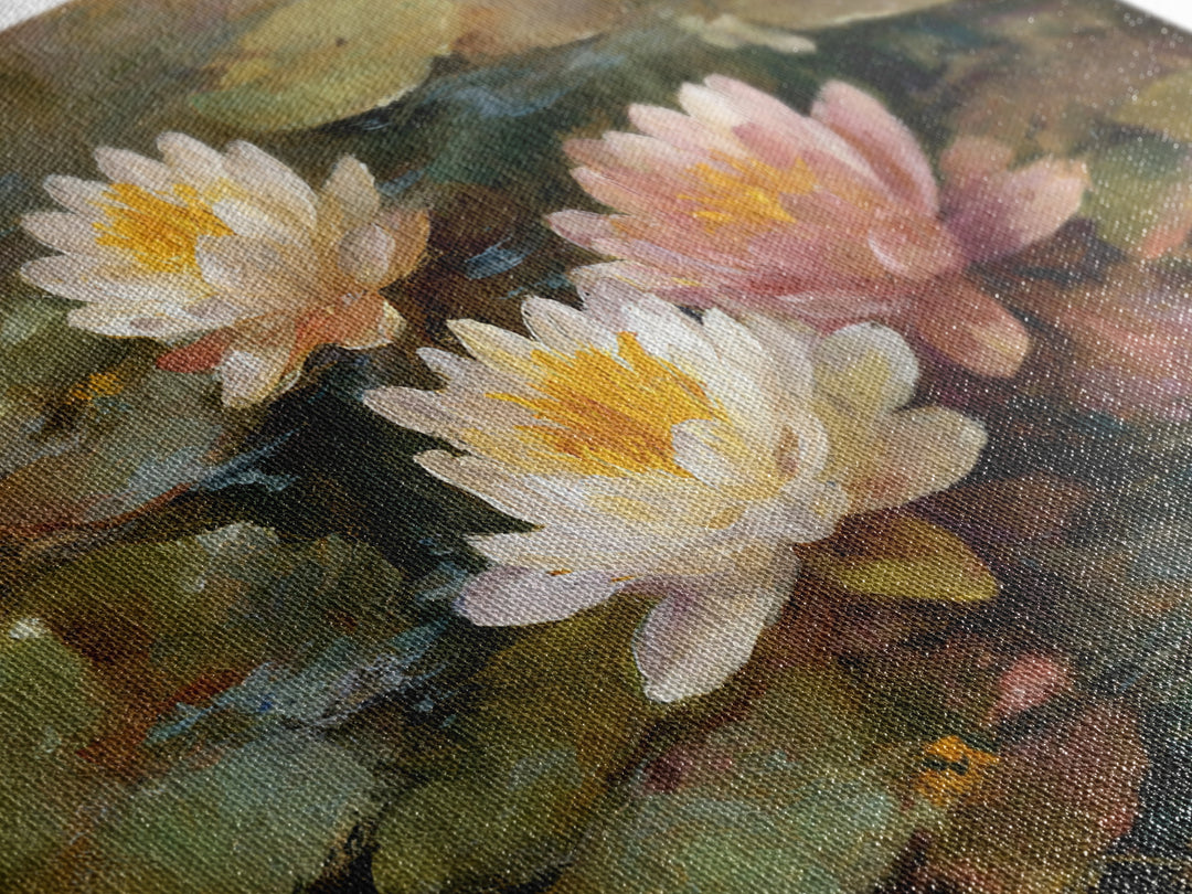 Water Lilies Floating on a Sunlit Pond Canvas Print, Impressionist Art, Colorful Wall Art, Living Room Decor, Impression, IMP-3x2-5