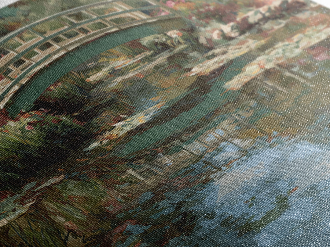 Water Garden Bridge Framed Canvas Print, Impressionist Art, Abstract Painting, Living Room Decor, Fine Art, Impression, IMP-3x2-70