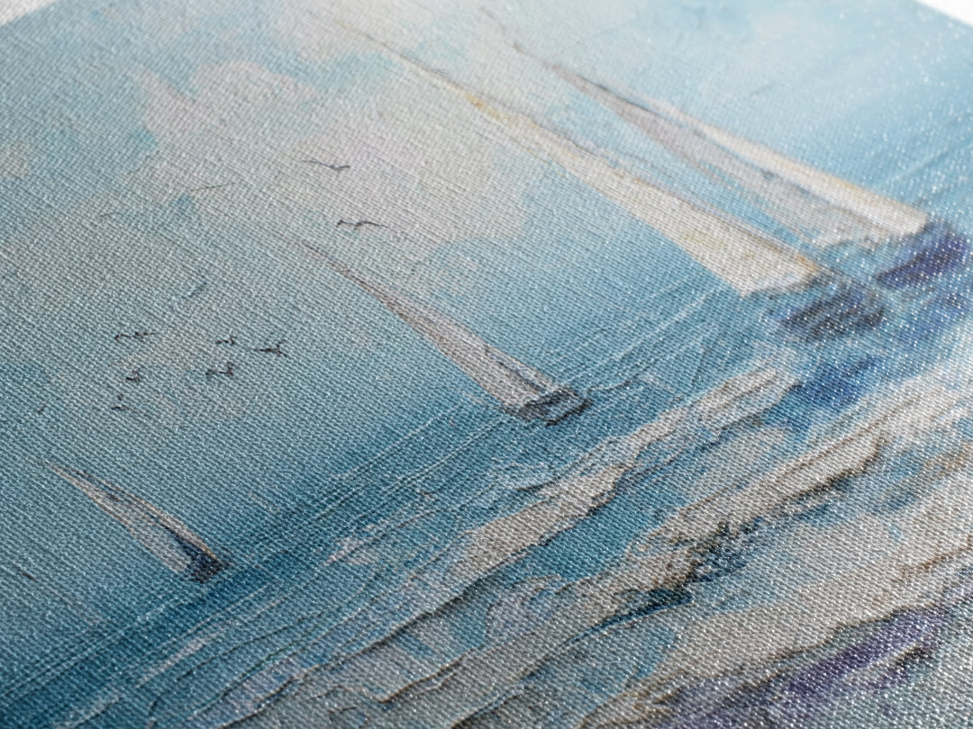 Sailboats on a Bright Sparkling Harbor Canvas Print, Impressionist Art, Statement Artwork, Living Room Decor, Impression, IMP-3x2-85
