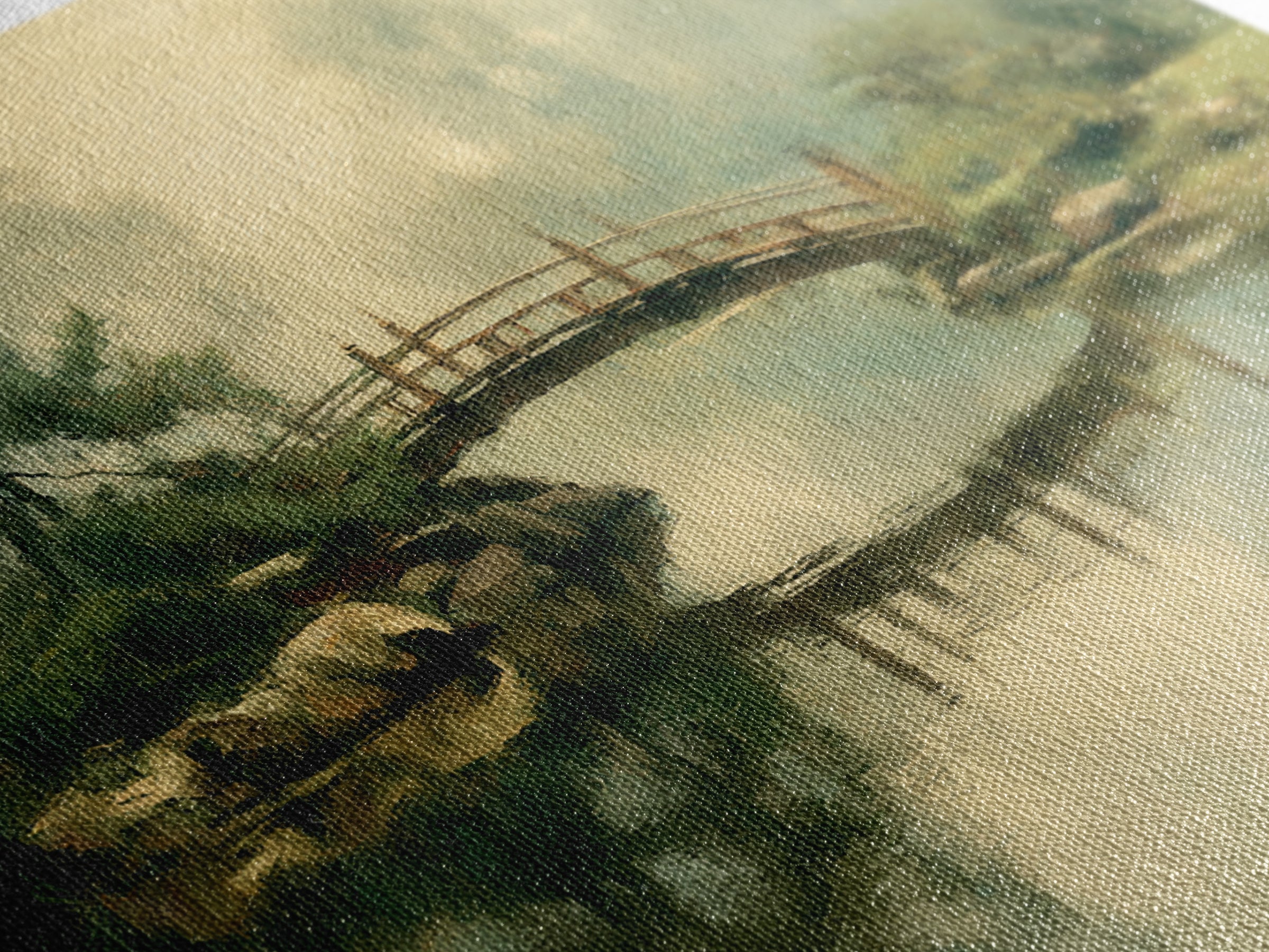 Water Garden Bridge Canvas Print, Impressionist Art, Landscape Art, Living Room Decor, Fine Art, Impression, Textured Painting, IMP-3x2-94