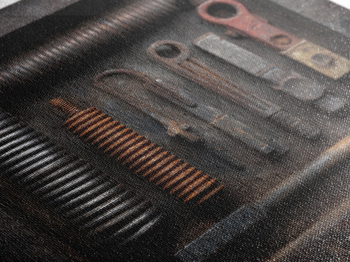 Copper Wire Coil and Tools Composition Canvas Print, Industrial Art, Decor, Living Room Decor, Fine Art, Foundry, Metal Art, IND-1x1-20
