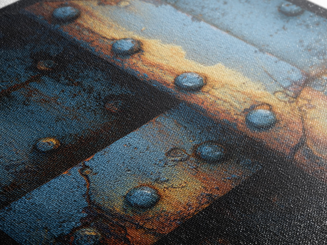 Riveted Metal Panel Texture Study Canvas Print, Industrial Art, Steampunk Decor, Living Room Decor, Oil Painting, Foundry, IND-1x1-22