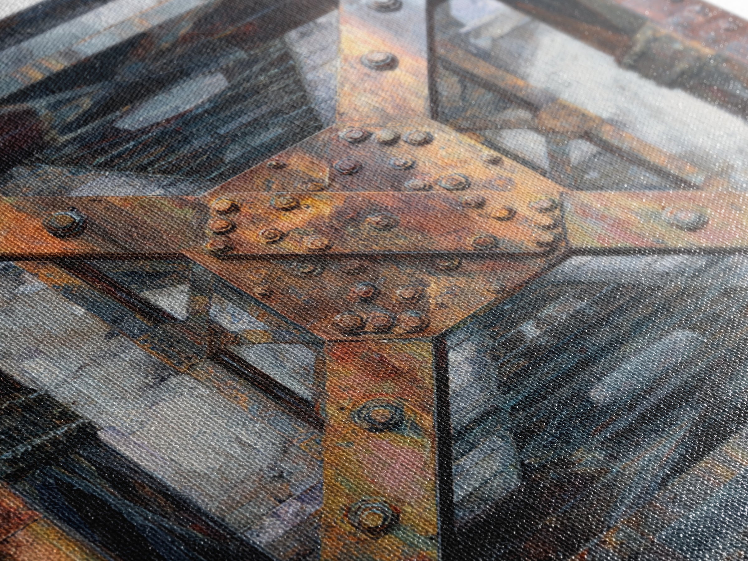 Steel Bridge Truss Framed Canvas Print, Industrial Art, Abstract Painting, Living Room Decor, Fine Art, Foundry, Neutral Decor, IND-1x1-27