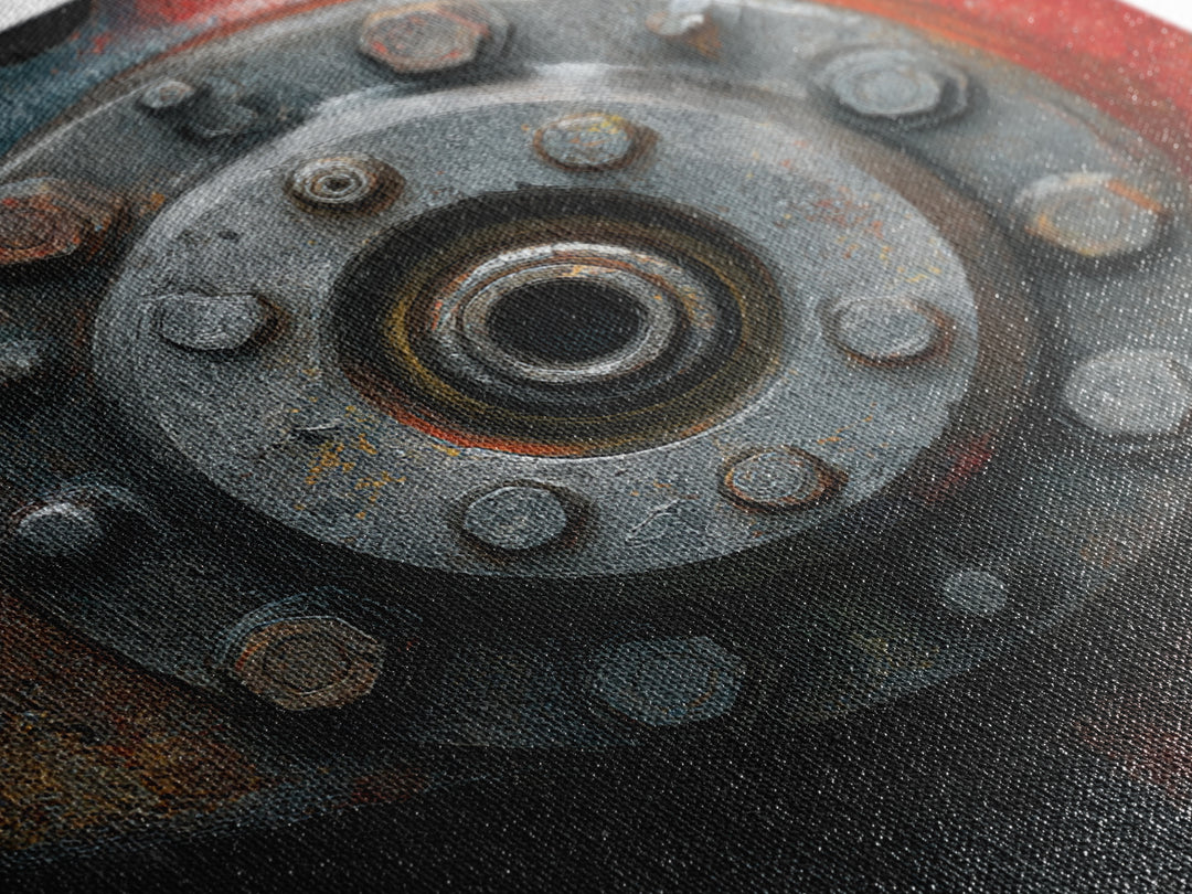 Steam Locomotive Wheel Closeup Canvas Print, Industrial Art, Modern Decor, Living Room Decor, Oil Painting, Foundry, Wall Decor, IND-1x1-30