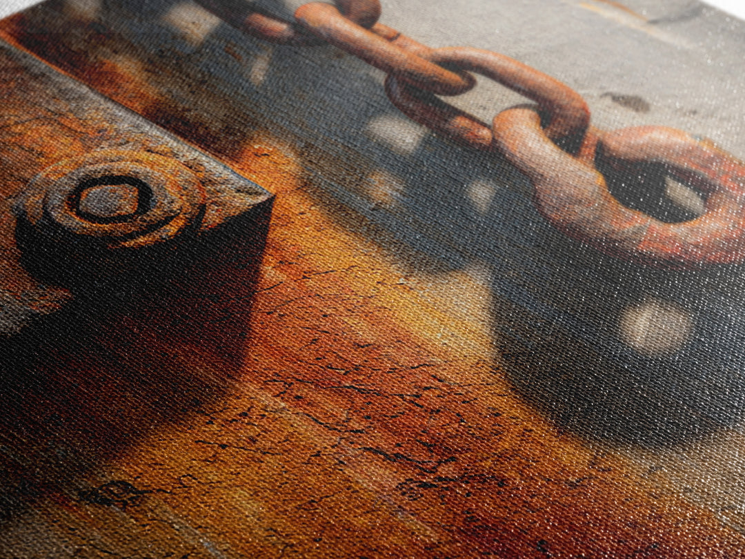 Chain and Hook Still Life Framed Canvas Print, Industrial Art, Room Decor, Living Room Decor, Fine Art, Foundry, Printables, IND-1x1-40