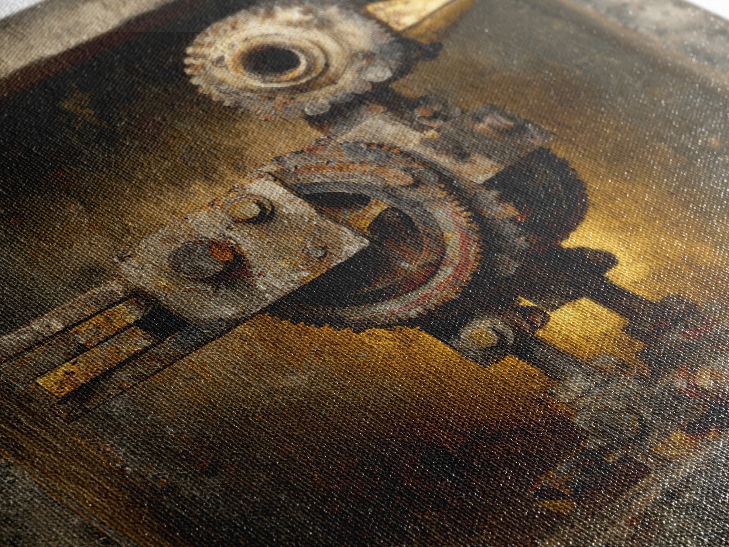 Mechanical Bird Made from Gears Framed Canvas Print, Industrial Art, Living Room Art, Living Room Decor, Oil Painting, Foundry, IND-1x1-43