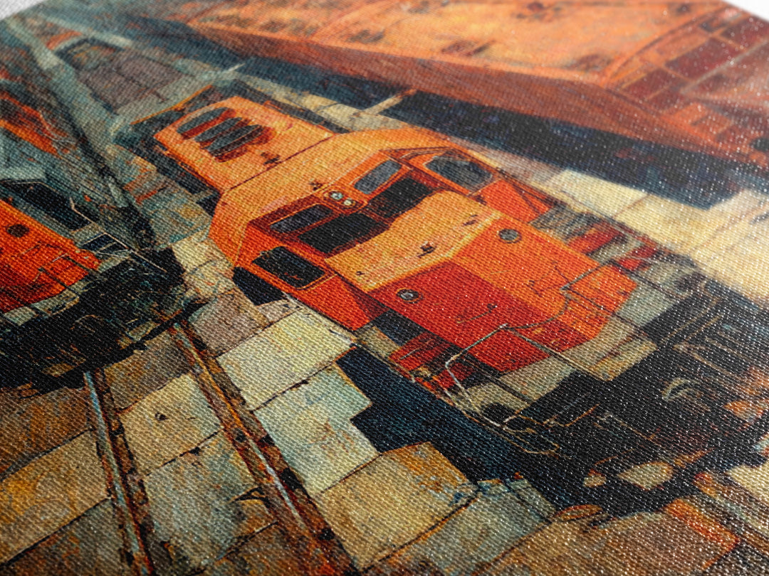 Urban Rail Yard Canvas Print, Industrial Art, Living Room Decor, Watercolor Art, Foundry, Abstract Art, Textured Wall Art, IND-1x1-45