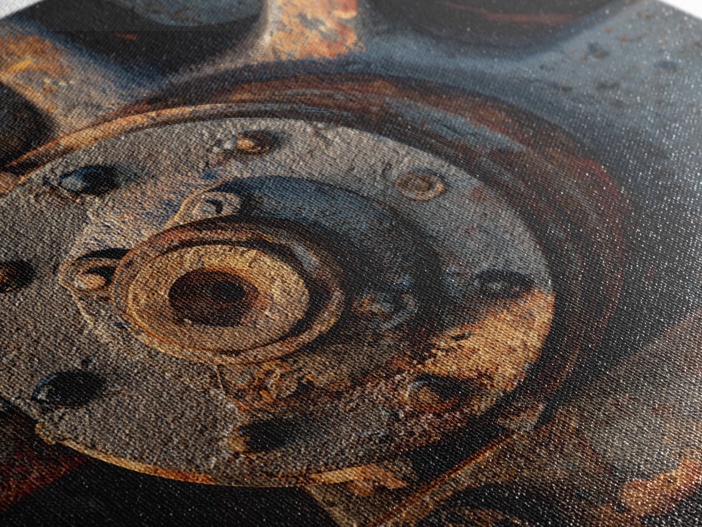 Steam Locomotive Wheel Closeup Framed Canvas Print, Industrial Art, Living Room Decor, Watercolor Art, Foundry, IND-1x1-6