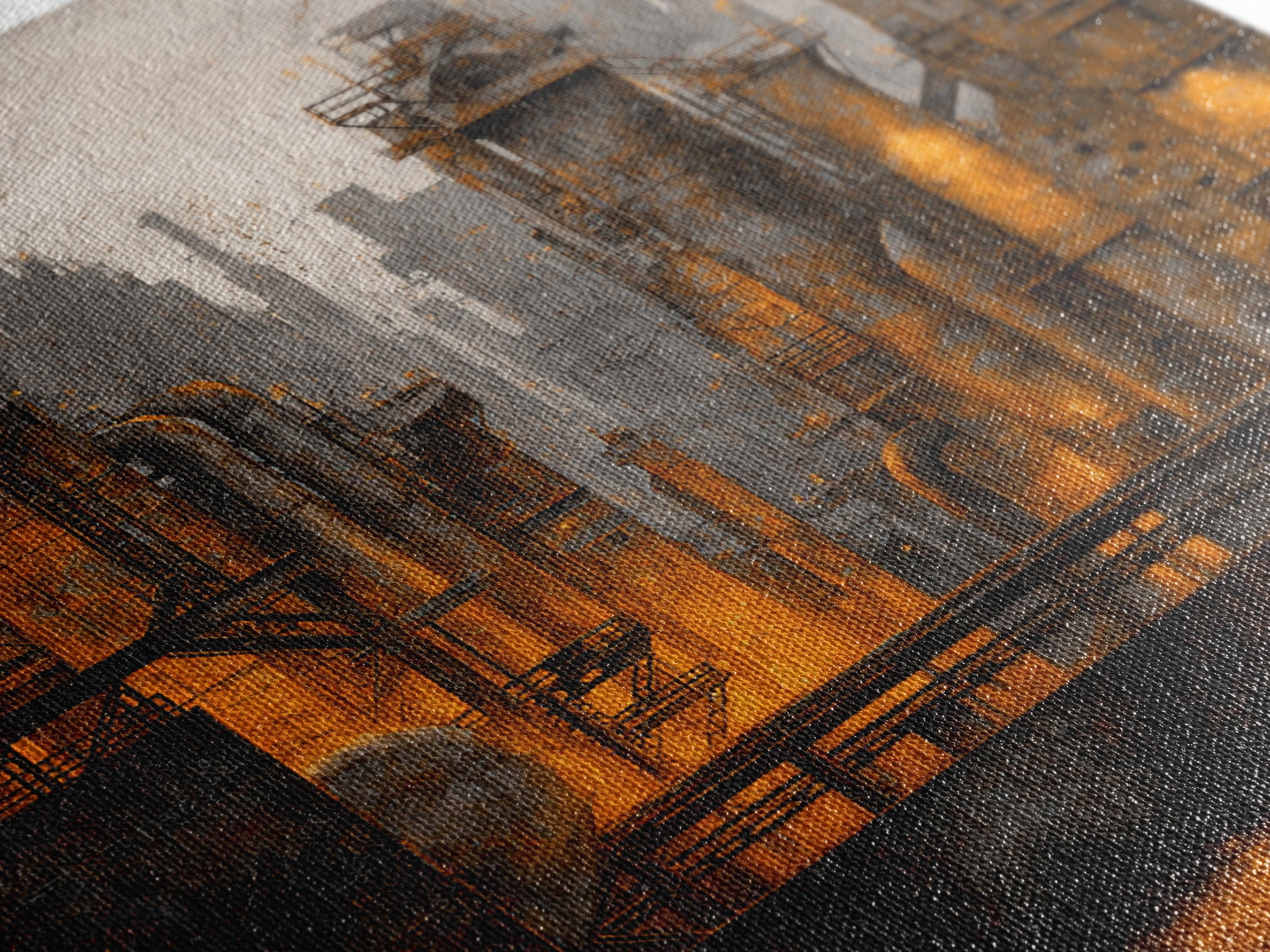 Industrial City Skyline Framed Canvas Print, Industrial Art, Bauhaus Poster, Living Room Decor, Fine Art, Foundry, IND-1x1-84