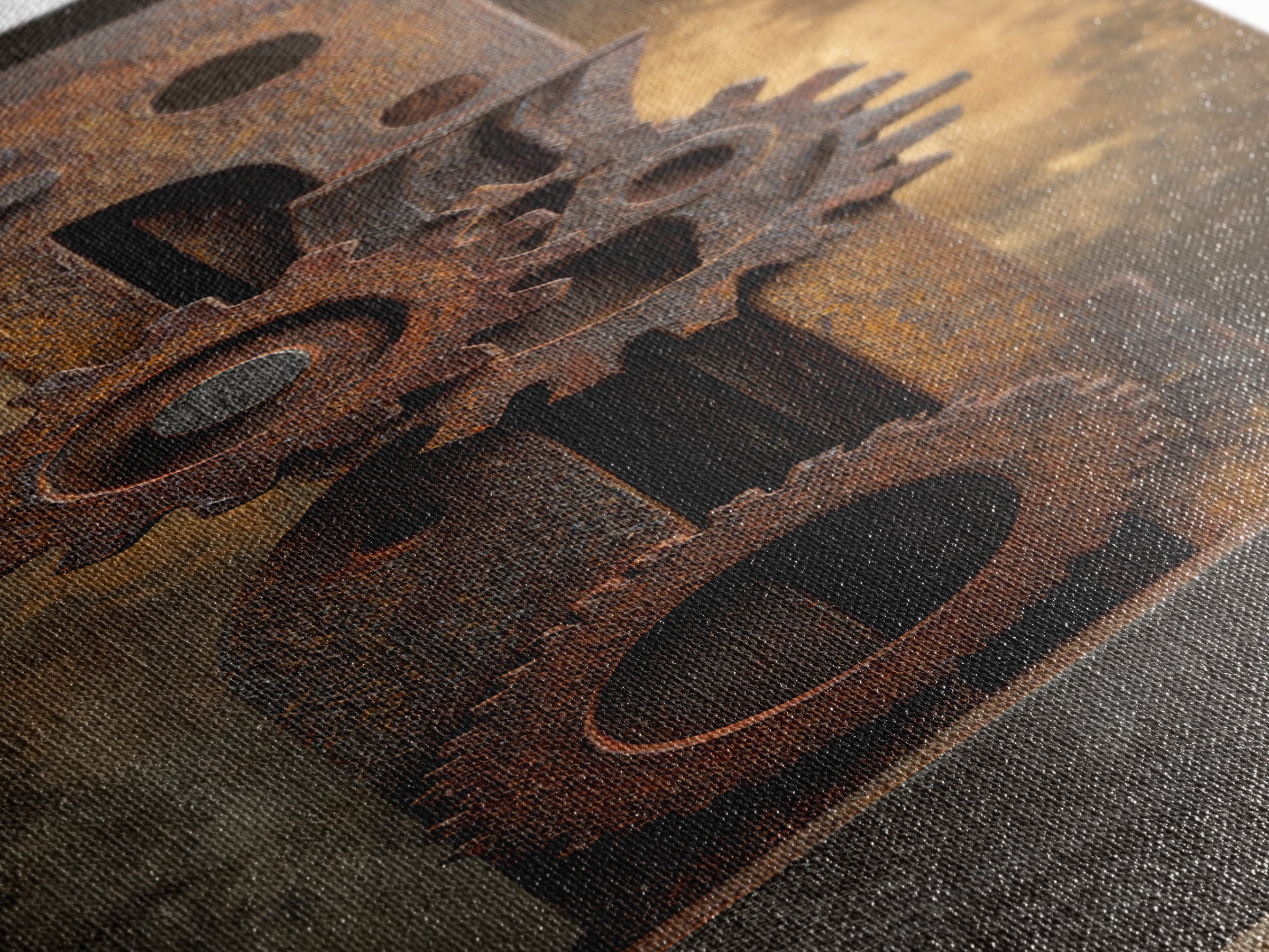 Rusted Gears Arranged as Sculptural Still Life Canvas Print, Industrial Art, Digital Prints, Living Room Decor, Foundry, IND-1x3-13
