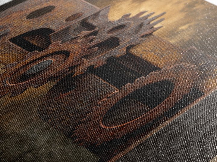 Rusted Gears Arranged as Sculptural Still Life Canvas Print, Industrial Art, Digital Prints, Living Room Decor, Foundry, IND-1x3-13