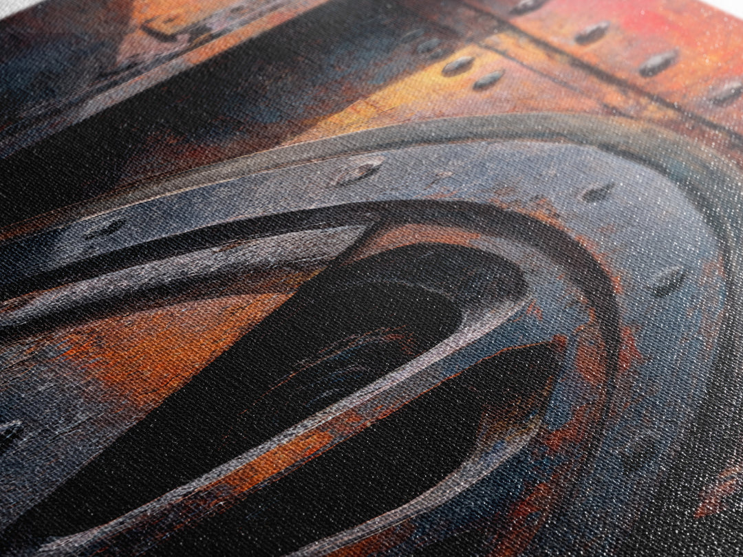 Steam Locomotive Wheel Closeup Canvas Print, Industrial Art, Digital Prints, Living Room Decor, Oil Painting, Foundry, IND-1x3-90