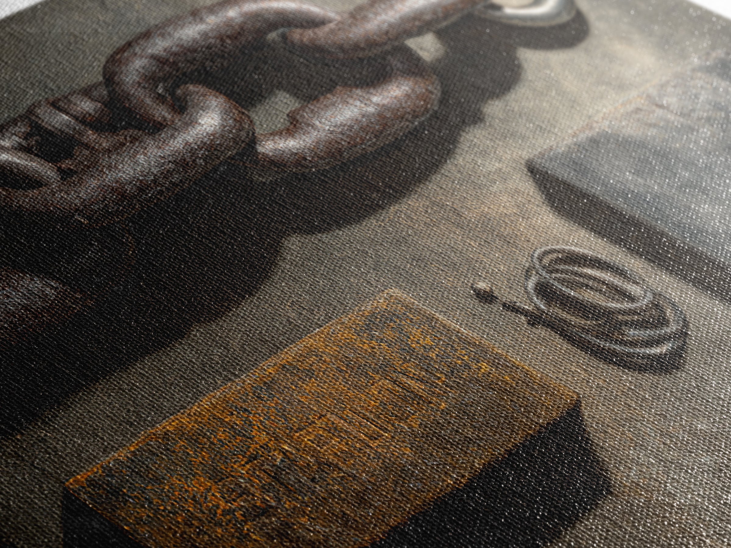 Chain and Hook Still Life Framed Canvas Print, Industrial Art, Room Decor, Living Room Decor, Fine Art, Foundry, Printables, IND-2x1-12