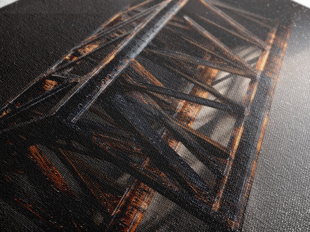 Steel Bridge Truss Framed Canvas Print, Industrial Art, Wall Hanging, Living Room Decor, Watercolor Art, Foundry, IND-2x1-23