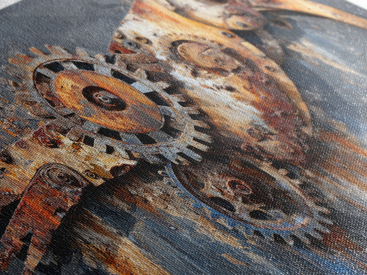 Mechanical Bird Made from Gears Canvas Print, Industrial Art, Original Painting, Living Room Decor, Oil Painting, Foundry, IND-2x1-39