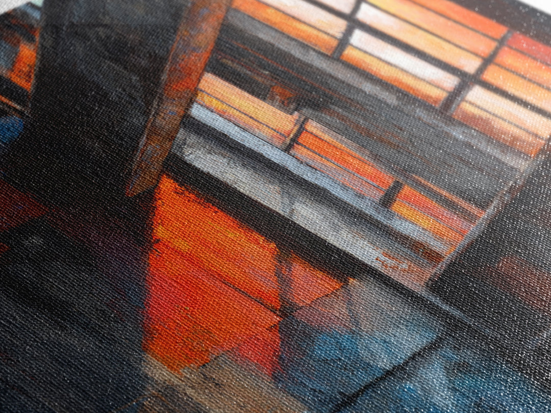 Old Factory Window Framed Canvas Print, Industrial Art, Art Prints, Living Room Decor, Fine Art, Foundry, Abstract Painting, IND-2x1-46