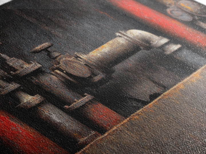 Metal Pipes and Valves as Graphic Composition Canvas Print, Industrial Art, Digital Prints, Living Room Decor, Foundry, IND-2x1-52