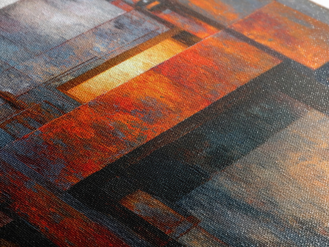 Rust Orange and Charcoal Geometric Abstraction Canvas Print, Industrial Art, Living Room Decor, Abstract Art, Foundry, IND-2x1-82