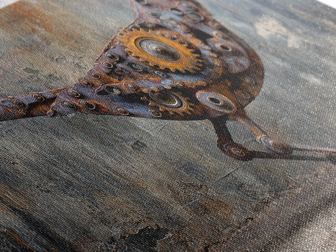 Mechanical Bird Made from Gears Framed Canvas Print, Industrial Art, Contemporary Art, Living Room Decor, Fine Art, Foundry, IND-2x1-87