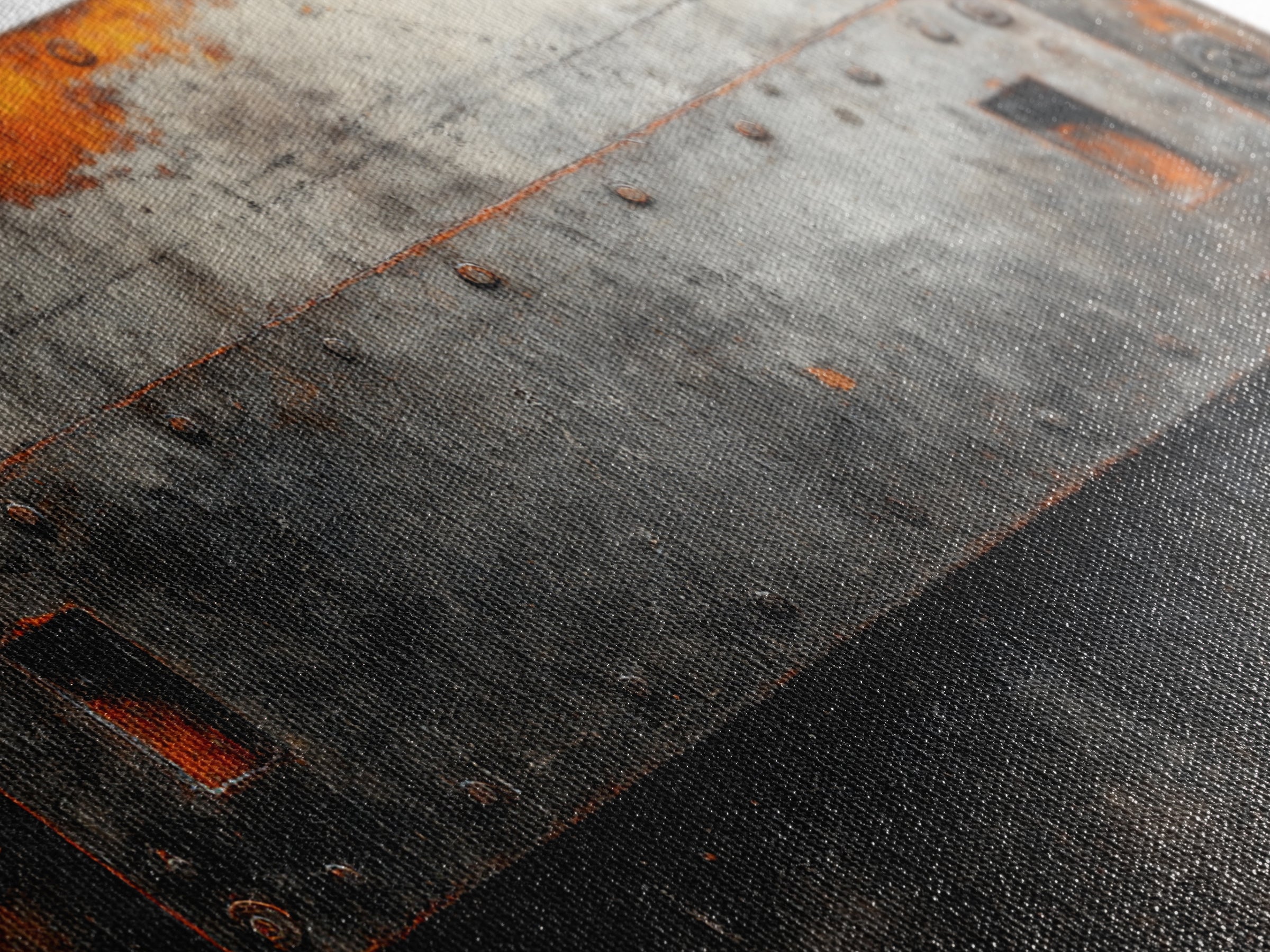Riveted Metal Panel Texture Study Framed Canvas Print, Industrial Art, Wall Hanging, Living Room Decor, Oil Painting, Foundry, IND-2x1-90