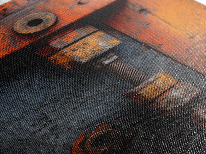 Rust Orange and Charcoal Geometric Abstraction Framed Canvas Print, Industrial Art, Art Print, Living Room Decor, Foundry, IND-2x3-22